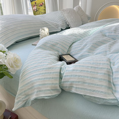 Small fresh seersucker 100 washed cotton bed four-piece set ins style bed sheet quilt cover dormitory three-piece bedding set