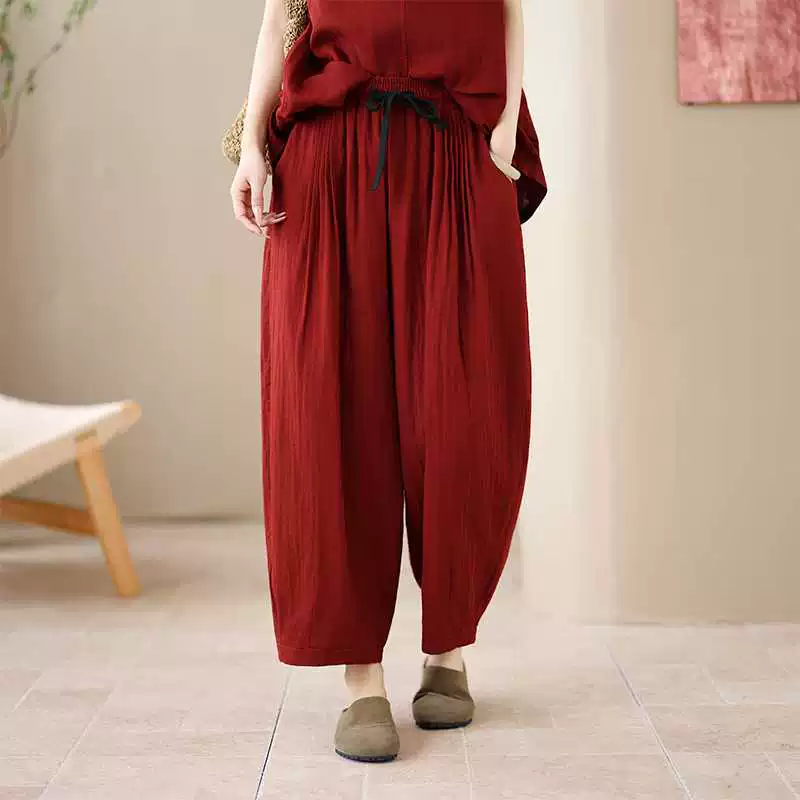 Летние брюки, корейский стиль, эластичный пояс, oversize