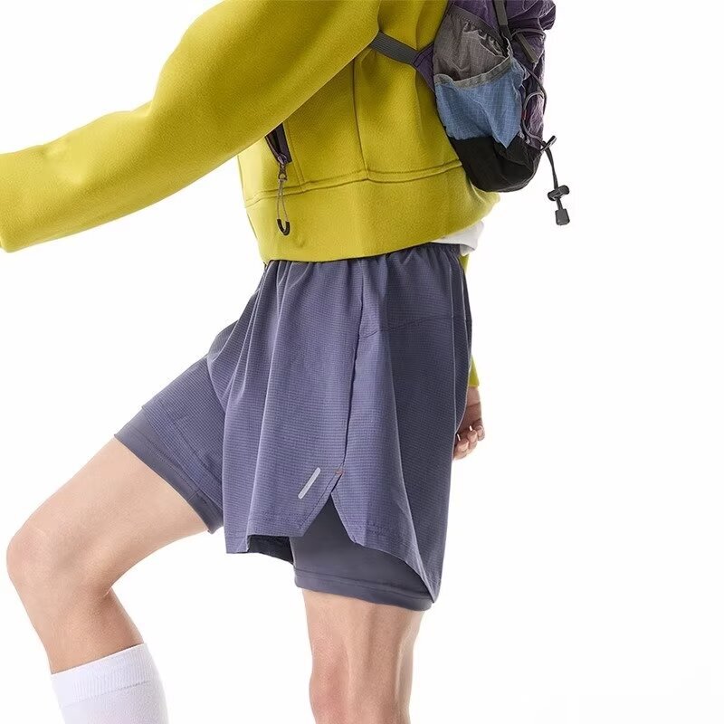 Outdoor hiking and tennis sports shorts for men, summer two-in-one running quick-dry A-line shorts, faux two-piece fitness shorts