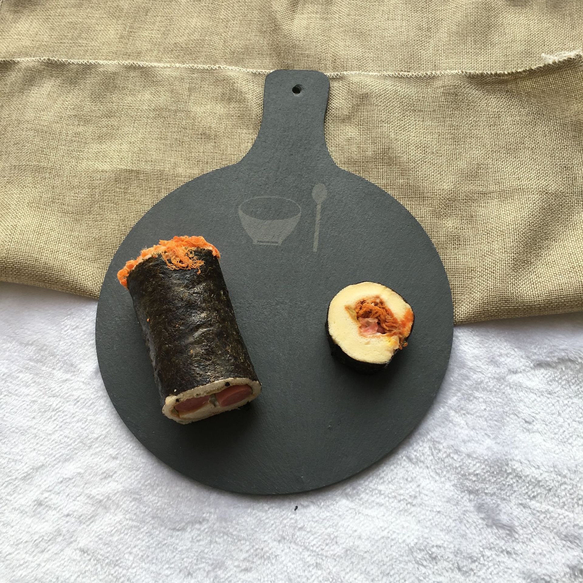 Pizarra de estilo japonés Placa de roca borde recto queso pizza sushi con mango cabeza de roca placa pastel mantel al por mayor
