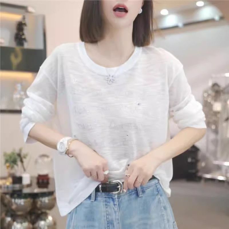 慵懒风韩系字母防晒罩衫女士夏季宽松百搭薄款长袖高级感印花T恤