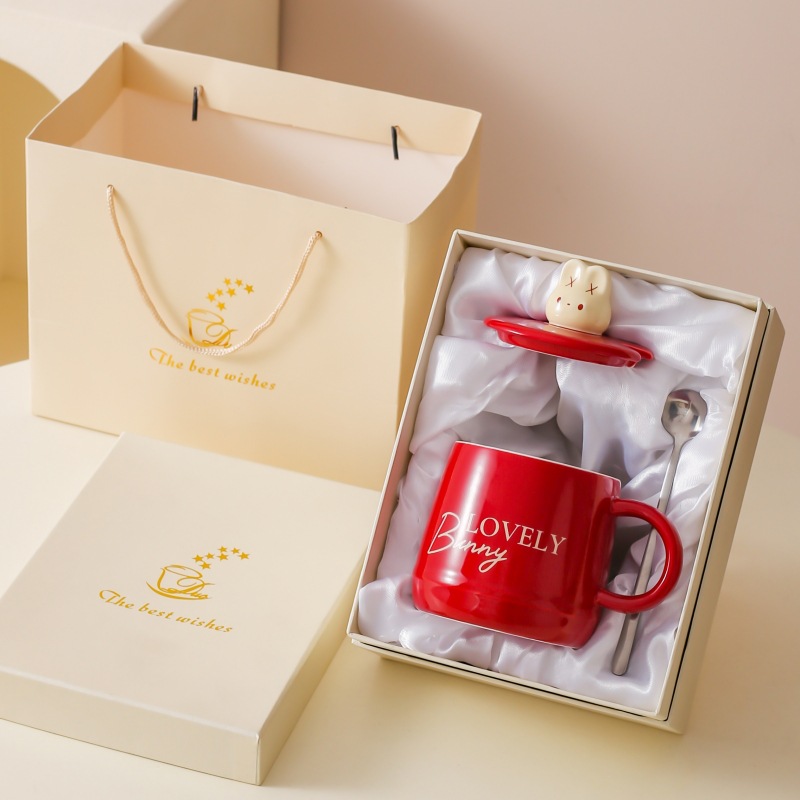 Caricatura encantadora conejo cerámica taza de leche casera taza de desayuno con tapa de regalo taza de agua taza de café pareja