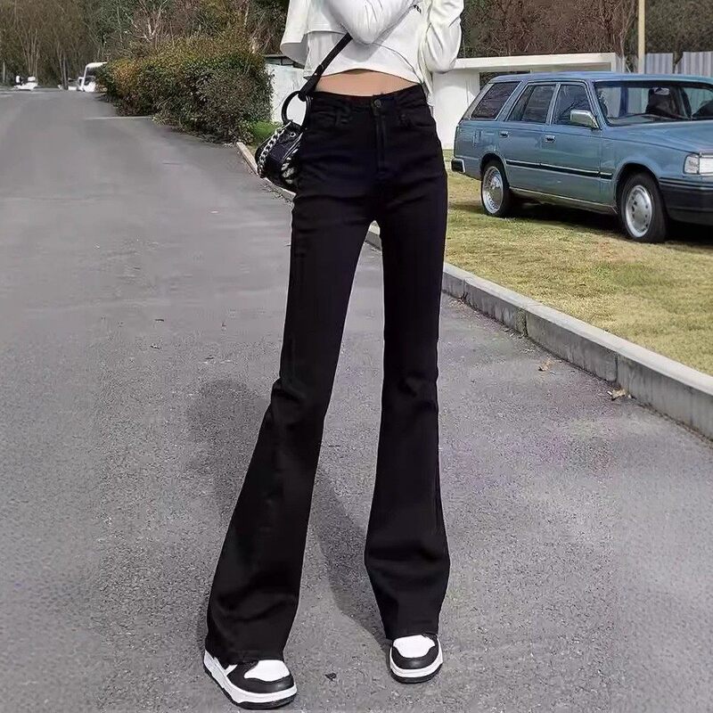 Casual Black Flared Jeans for Women, New Spring/Summer Style, Petite Size, Slimming, Trendy Bootcut Pants