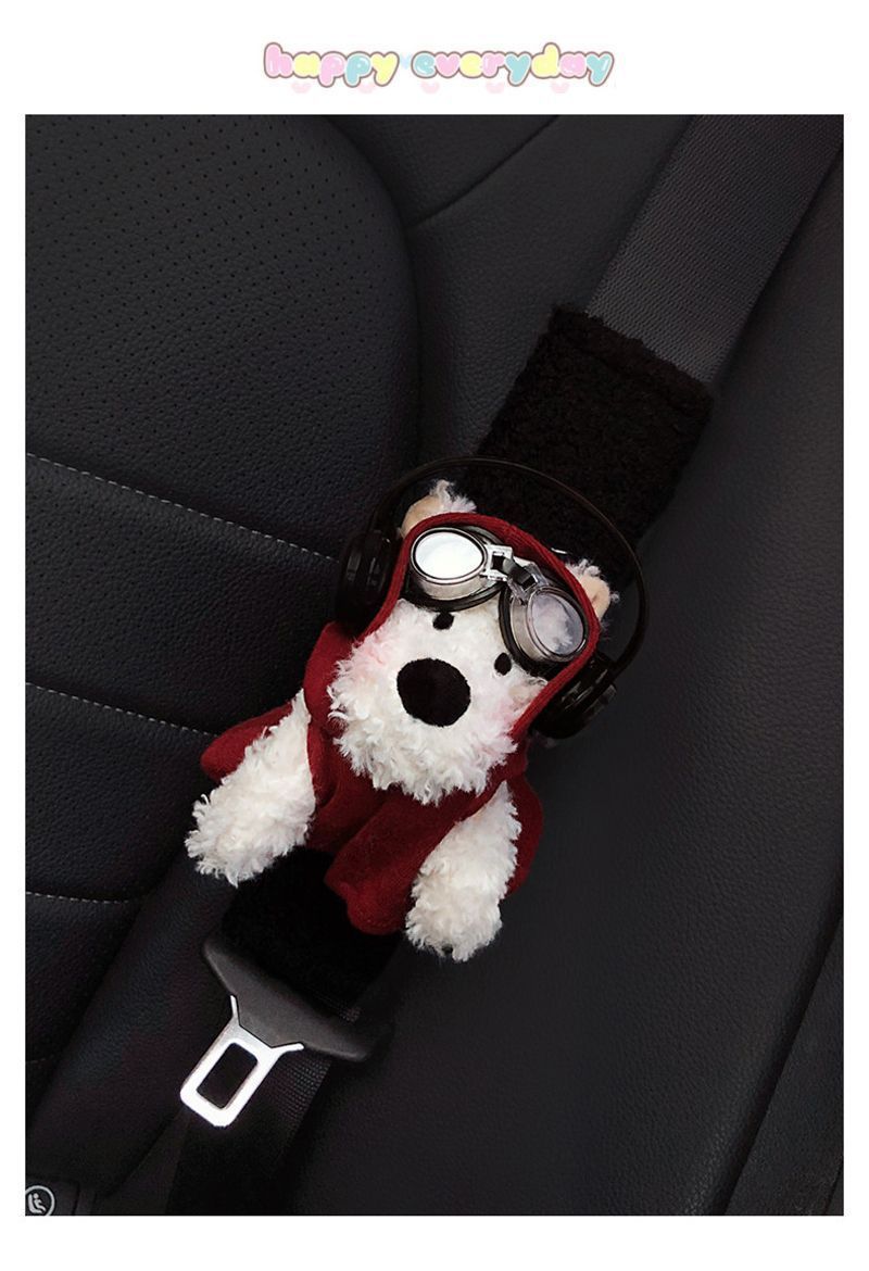 Cute West Highland Car Protective Cover, Car Seat Belt Shoulder Pad, Decorative Cartoon High-End Car Interior Accessories for Women