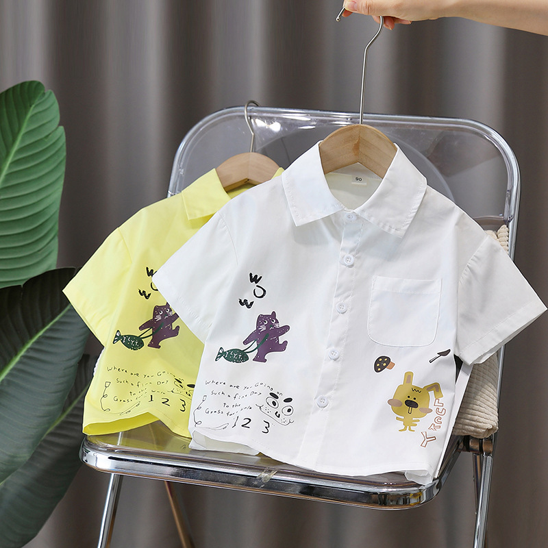 7274 Camisa de manga corta para niños Camisa estampada de primavera Ropa fina de verano para niños 2025 Nuevo estilo de moda