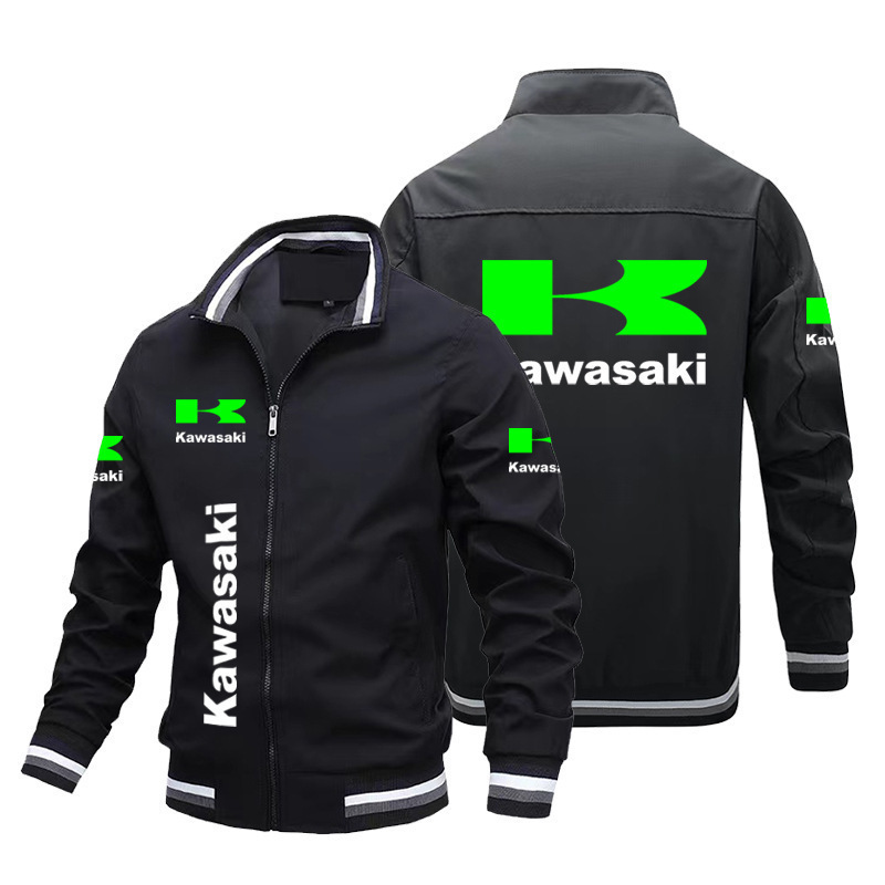Cross-border Kawasaki Motorcycle Off-road Casual Loose Trendy Sports Men's Cardigan Fashion plus size Men's Logo Jacket