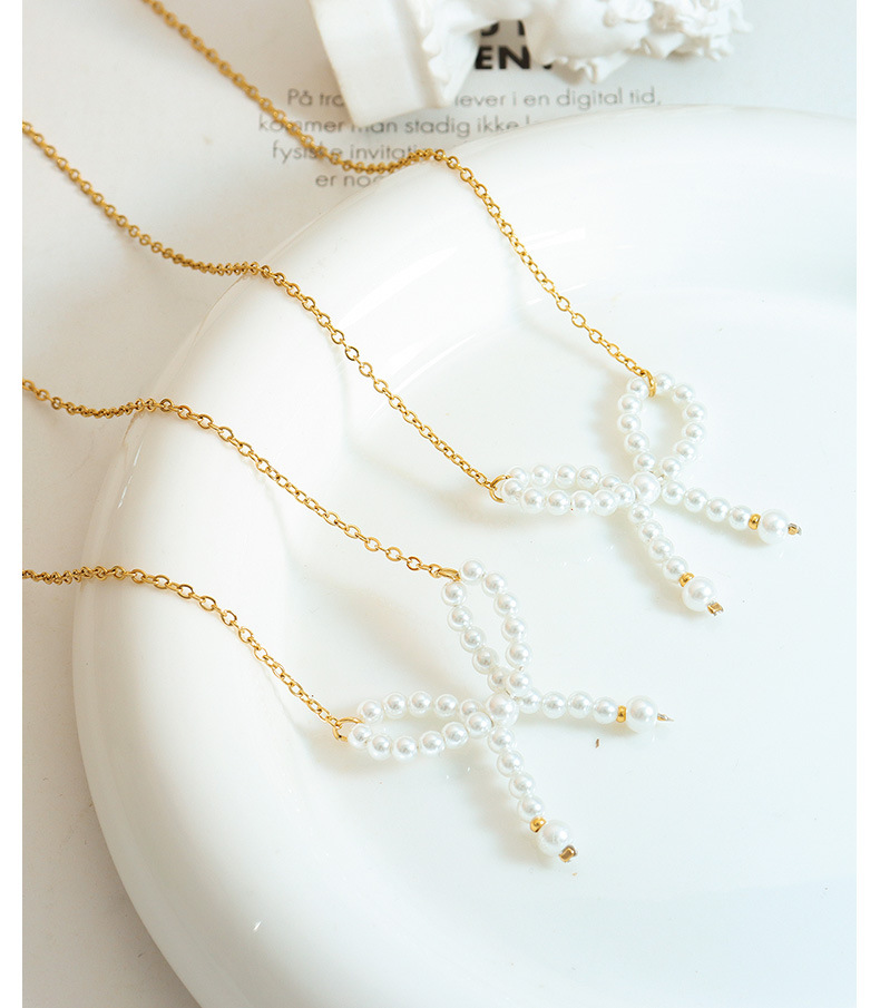 1 Piece Elegant Bow Knot Titanium Steel Plating Necklace_colorza_5