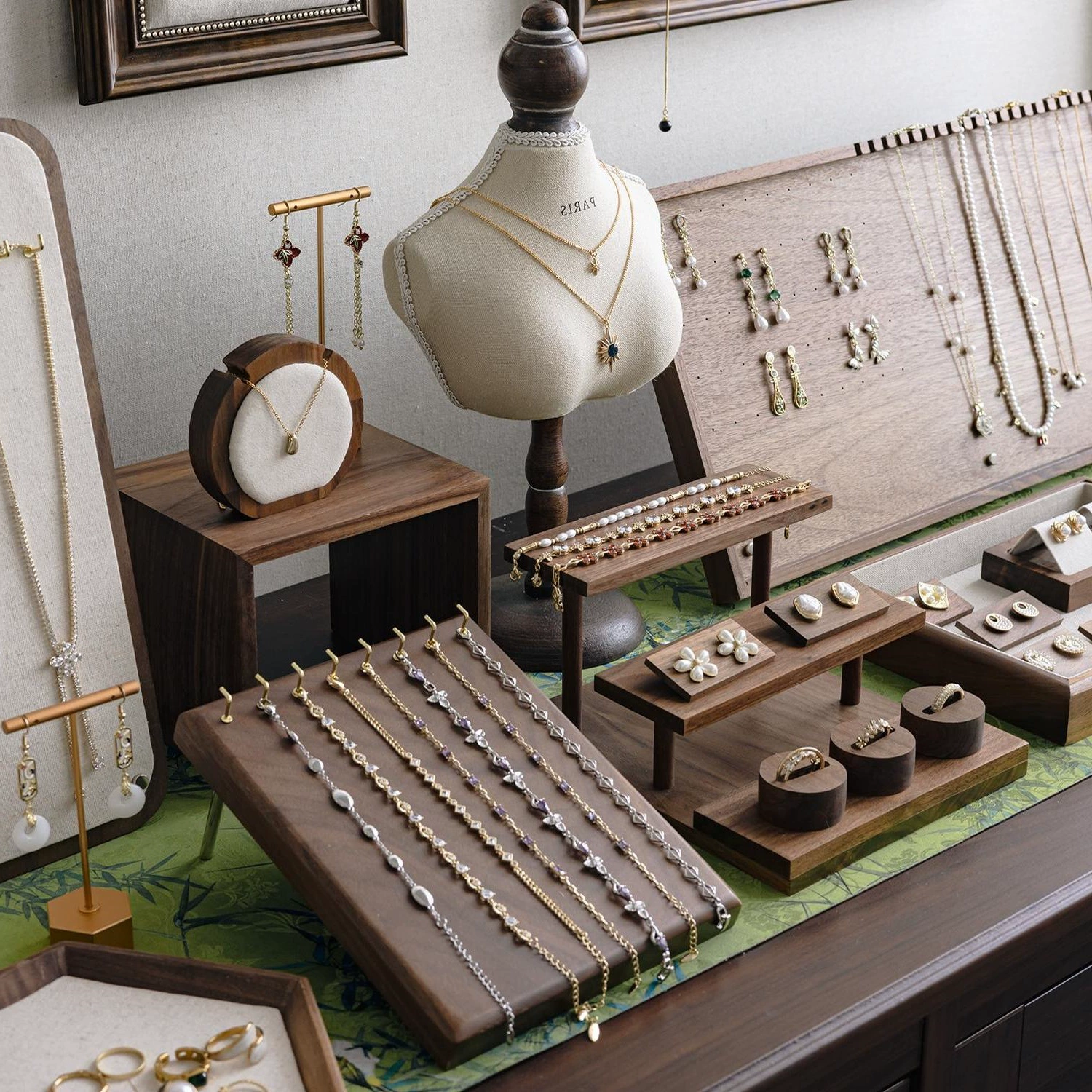 Подставка для ювелирных изделий из орехового дерева, подставка для браслета, ожерелья, вешалка для фоторамки, браслет, серьги, подставка для ювелирных изделий, поднос для колец