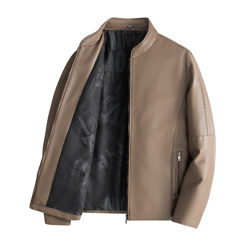 2024 Autumn/Winter Men's Stand up Collar Trendy Brand High end Outcoat Leather Jacket Casual New Youth_voghion.com