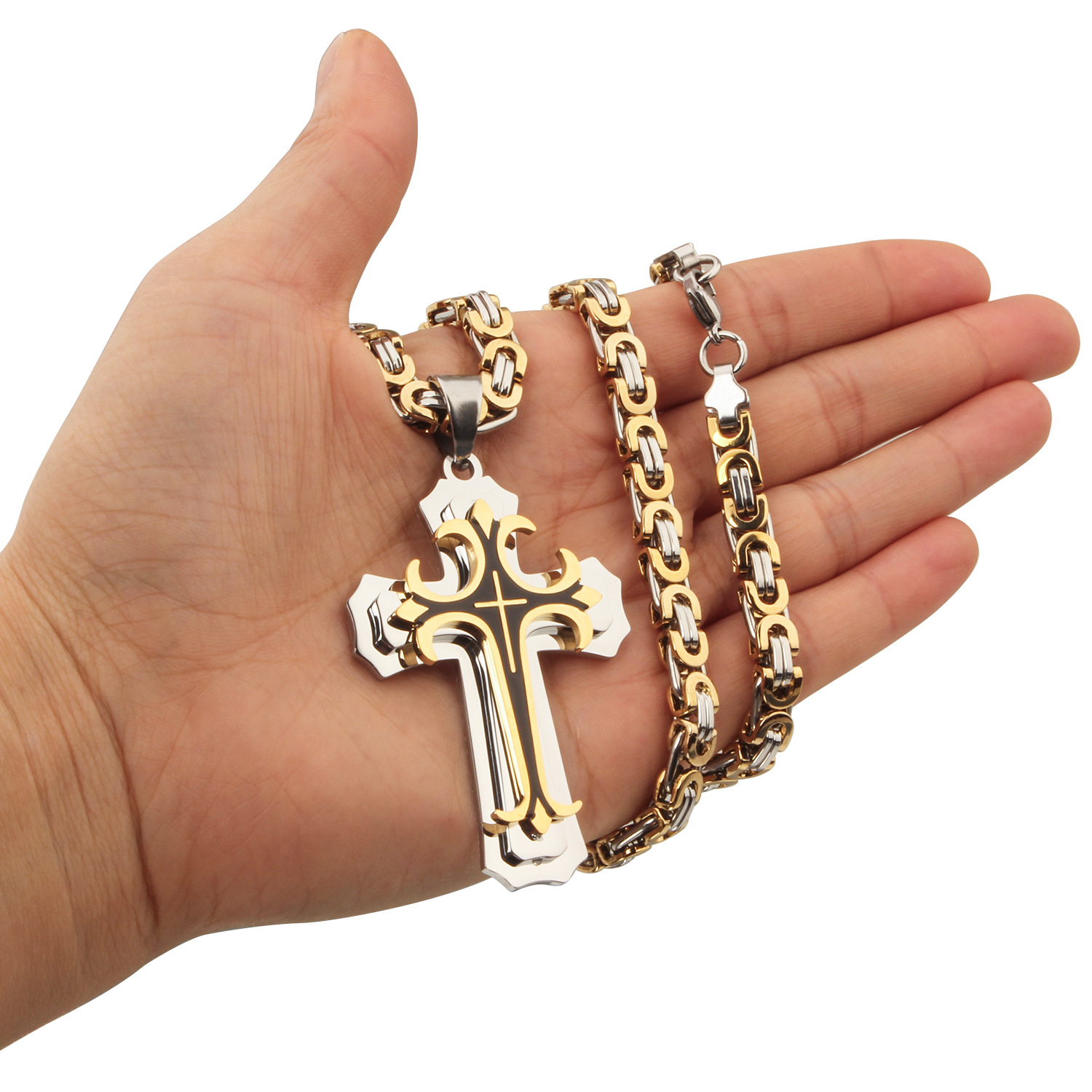 35g Weight Titanium Steel Pendant Material Pendant Necklace Classification Titanium Steel Chain Material 1 Piece Quantity Party, Carnival, Street Occasion Titanium Steel Material Cross Pattern Men's Gender Plating Design Exaggerated, Punk Style Exaggerated Punk Cross Titanium Steel Plating Men's Pendant Necklace 8