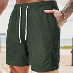 Summer New Solid Color Track Pants with Corduroy Simple Five-Finger Shorts Men's Multi-Pocket Shorts Casual Pants