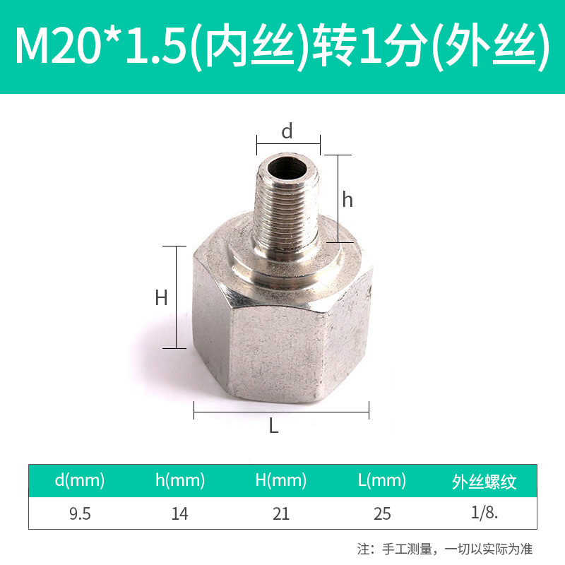 Adaptador de manómetro de agua de Ilecco adaptador de cobre de acero inoxidable 304 M14M20 / 1.5 4 minutos