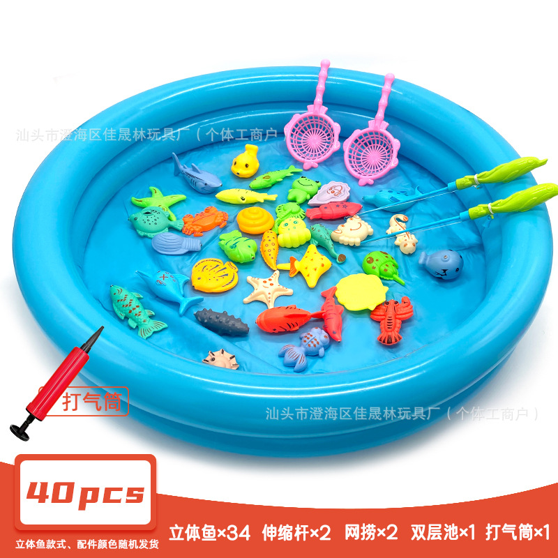 40개 세트(물고기 34개 + 막대 2개 + 낚시 2개 + 복층 풀 1개 + 펌프 1개)