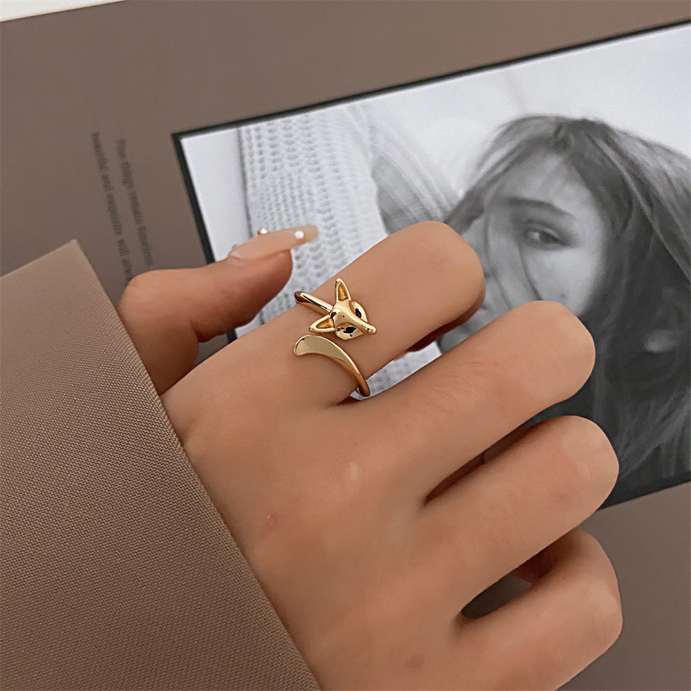 Zircon Inlay Material Ins Style Cute Fox Copper Plating Inlay Zircon Open Ring