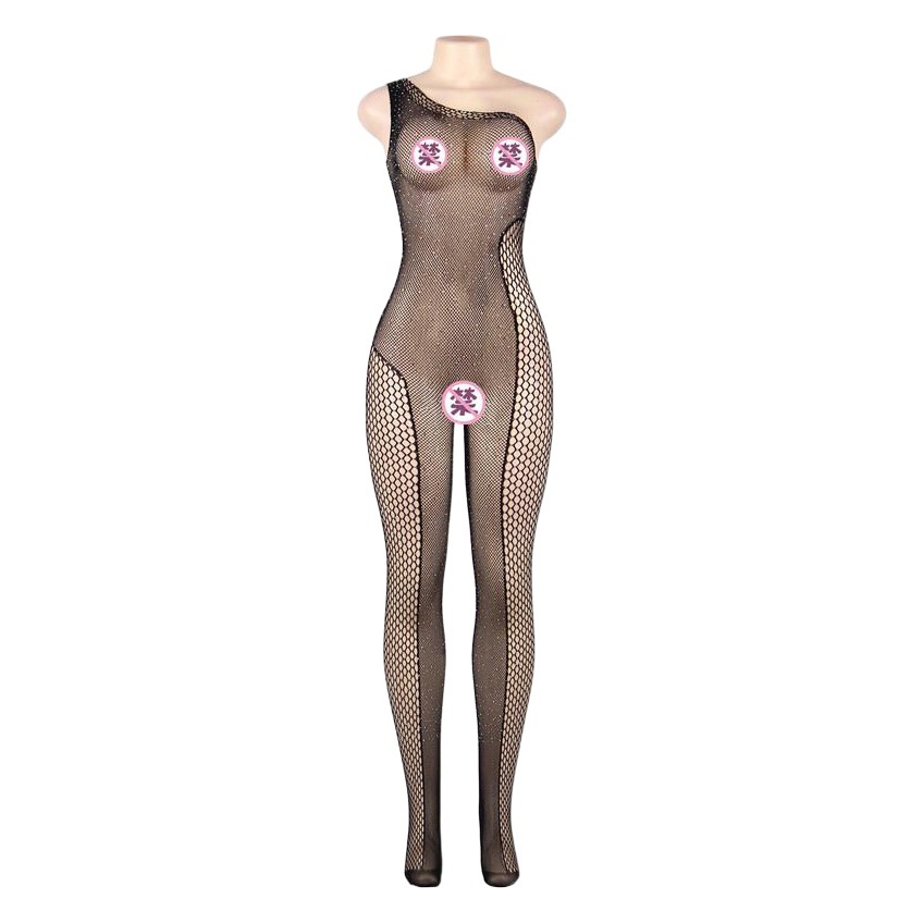 Medias sexy de tallas grandes europeas y americanas sexy lentejuelas ver-a través de una sola pieza calcetines fuera del hombro elástico abierto Amazon 3369