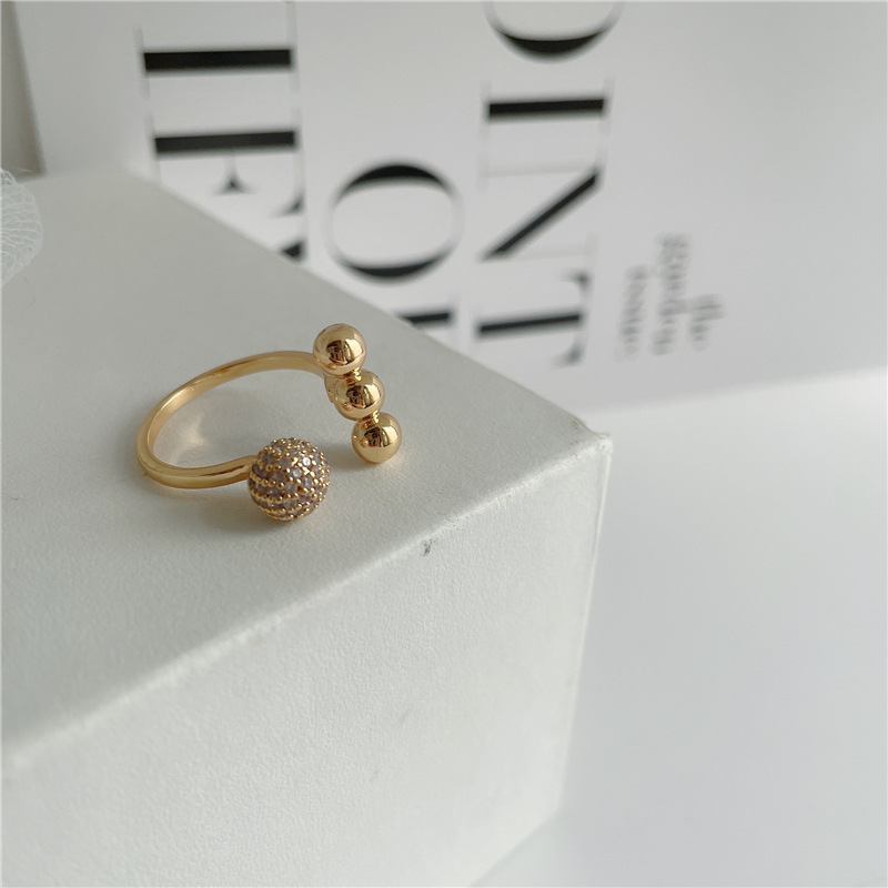 Anillo Ajustable De Apertura De Micro Diamantes Chapado En Oro Simple display picture 17