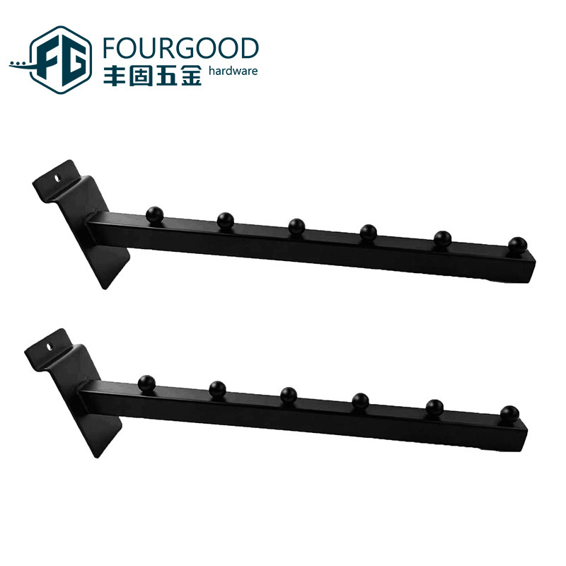 Fabricante fuerte gancho de placa de ranura 18 tubo cuadrado 6 perlas 400mm estantes de tienda de ropa muestran gancho negro
