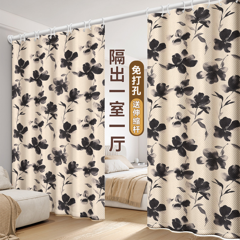 Rental Room Partition Curtain, No-Drill Household Bedroom Door Curtain, Kitchen Bathroom Clutter-Blocking Curtain, Dustproof and Privacy Curtain
