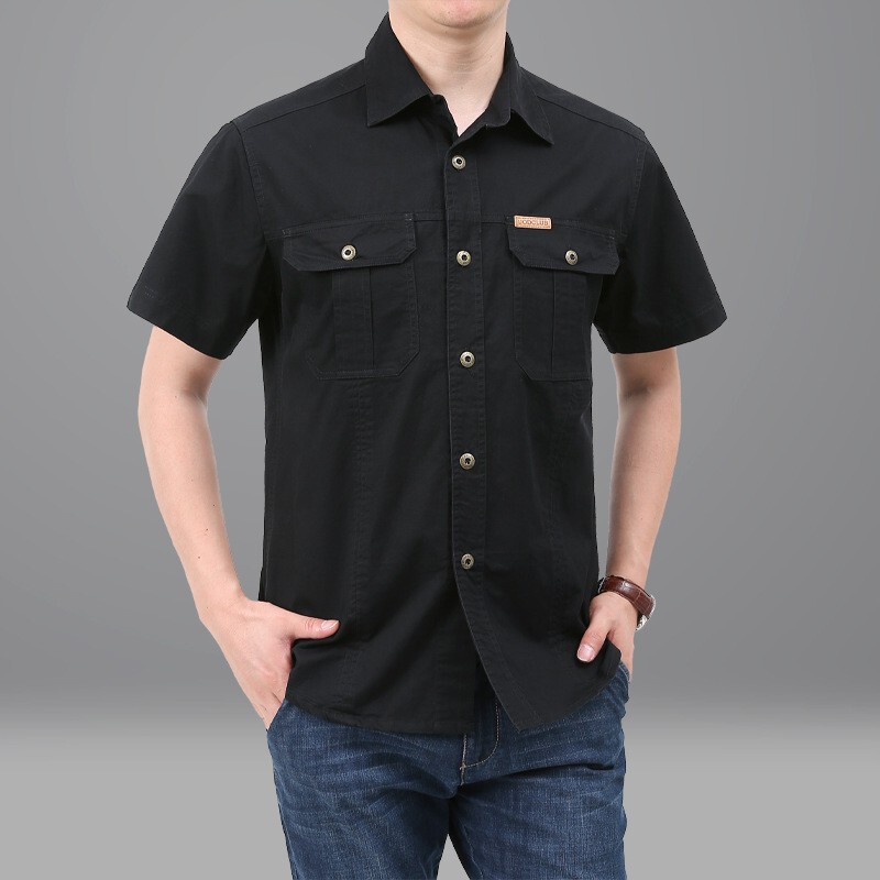 Foreign Trade Export Off-Size Men's Short-Sleeved Shirt Large Size Casual Loose Outdoor Workwear Washed Top