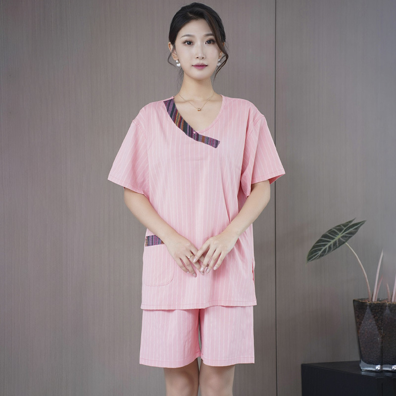 미통 스트라이프 핑크 플라워 칼라 여성용