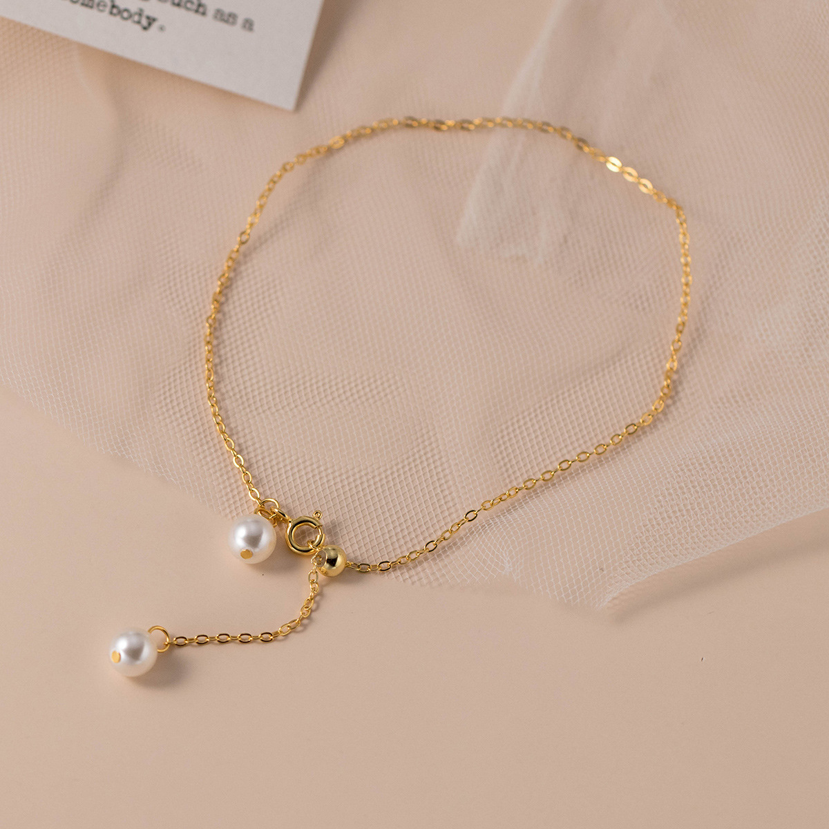 Eloch S925 plata fresca y dulce ins ligera lujosa sensación de diseño simple de tobillar de perlas S7393