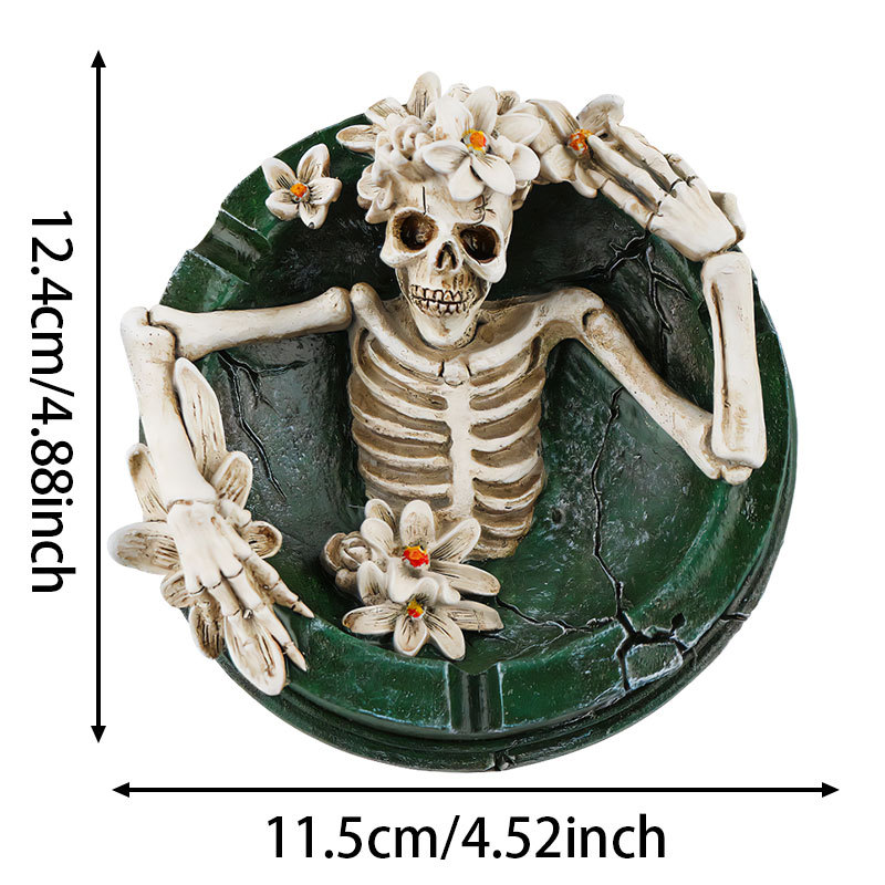 Overseas Unique Flower Decoration Skull Resin Ashtray Home Office Desktop Decoration Atmosphere Ornaments