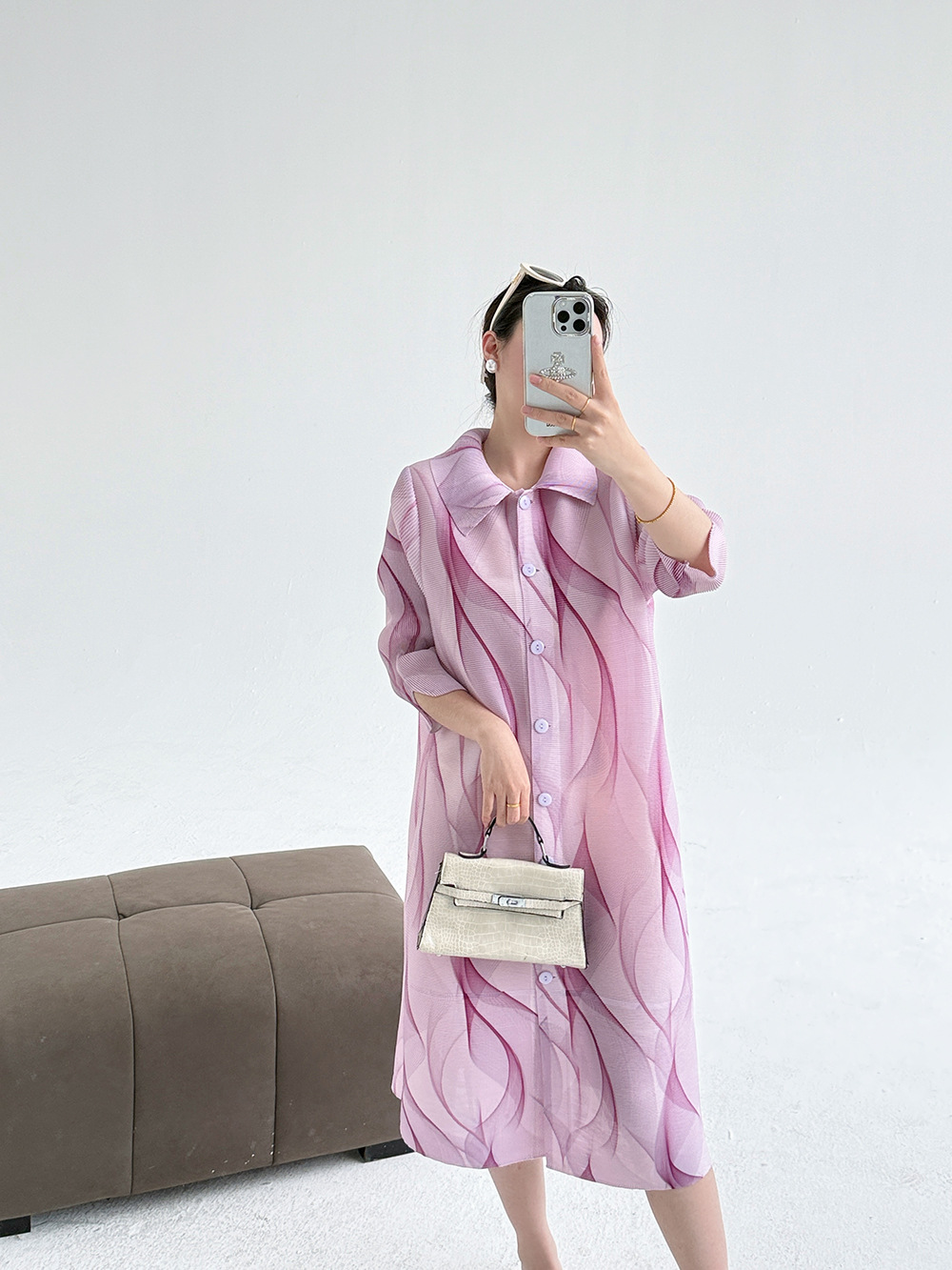 Váy maxi nữ thắt eo họa tiết vẽ mực phong cách lạnh giá — Màu xanh lục nhạt