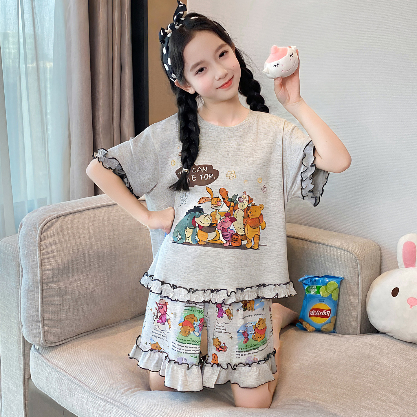 Pijamas de niñas para niños de verano modelo ultra delgado de manga corta 2026 nuevo estilo de verano de ropa de casa para niños mayores