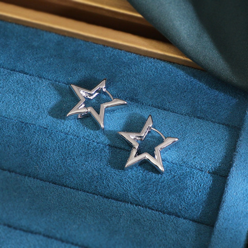 Simple and niche design sense five-pointed star ear buckle temperament hollow geometric zinc alloy exquisite earrings for women direct sales