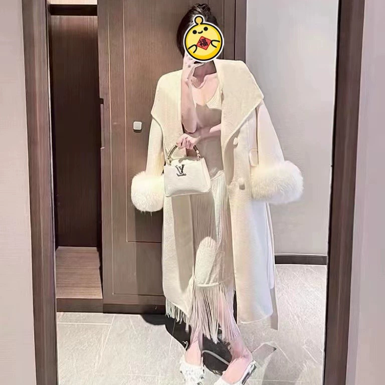 Net Red Bong 2024 новый двухсторонний шерстяной шубы с длинным отворотом корейская версия свободного повседневного шерстяного пальто на складе