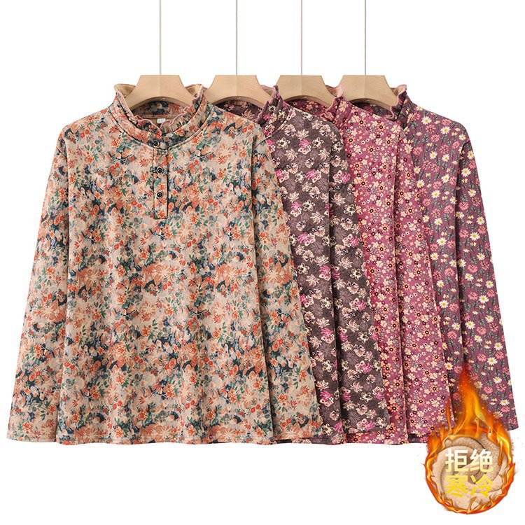 Middle-Aged and Elderly Women's Thermal Tops for Autumn and Winter, Fleece-Lined and Thickened Thermal Shirts, Grandma's Thermal Wear Middle-Aged and Elderly Women's Thermal Tops for Autumn and Winter, Fleece-Lined and Thickened Thermal Shirts, Grandma's Thermal Wear