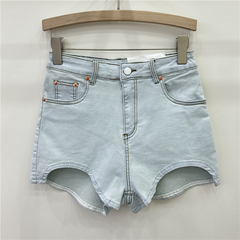Pantalones Cortos de Mezclilla Elásticos de Cintura Alta con Lavado para Verano