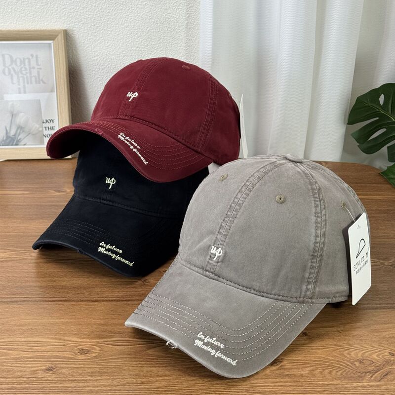 Up Letter Embroidery Baseball Cap Women's Retro Wide-Brimmed Korean Style Hat That Enhances Complexion, Enlarged and Deepened Letter Design