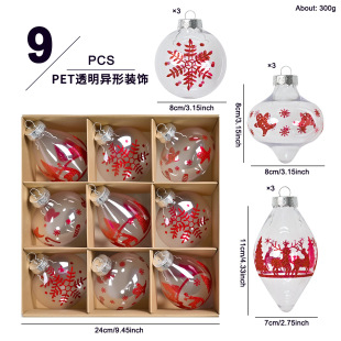 Cross-Border Exclusive Transparent Pet Irregular Christmas Ball Decorations with Creative Snowflake and Reindeer Print Christmas Tree Christmas Balls
