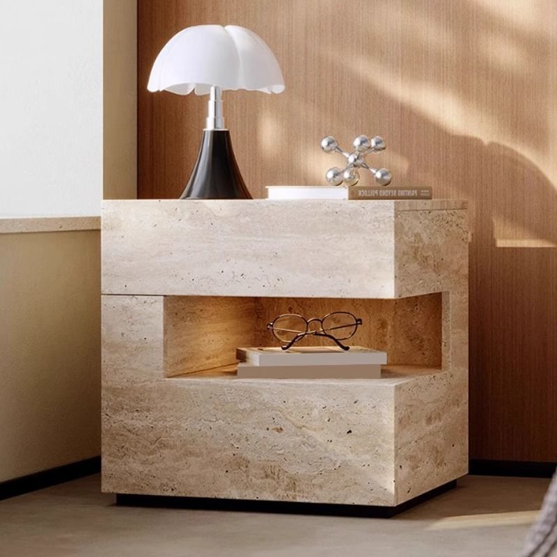 Travertine Antique French Retro Italian Minimalist Bedside Table with Lamp Suspended Bedside Table Simple and Modern