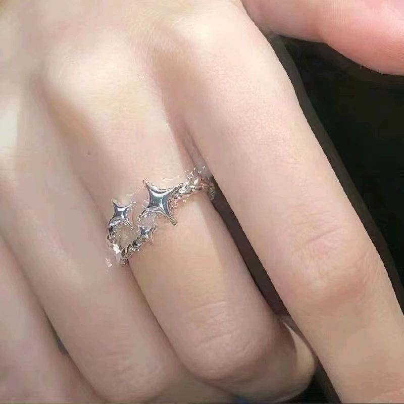 Adjustable Ring, Genuine Design, Silver Open Star Motif — Birthday Gift