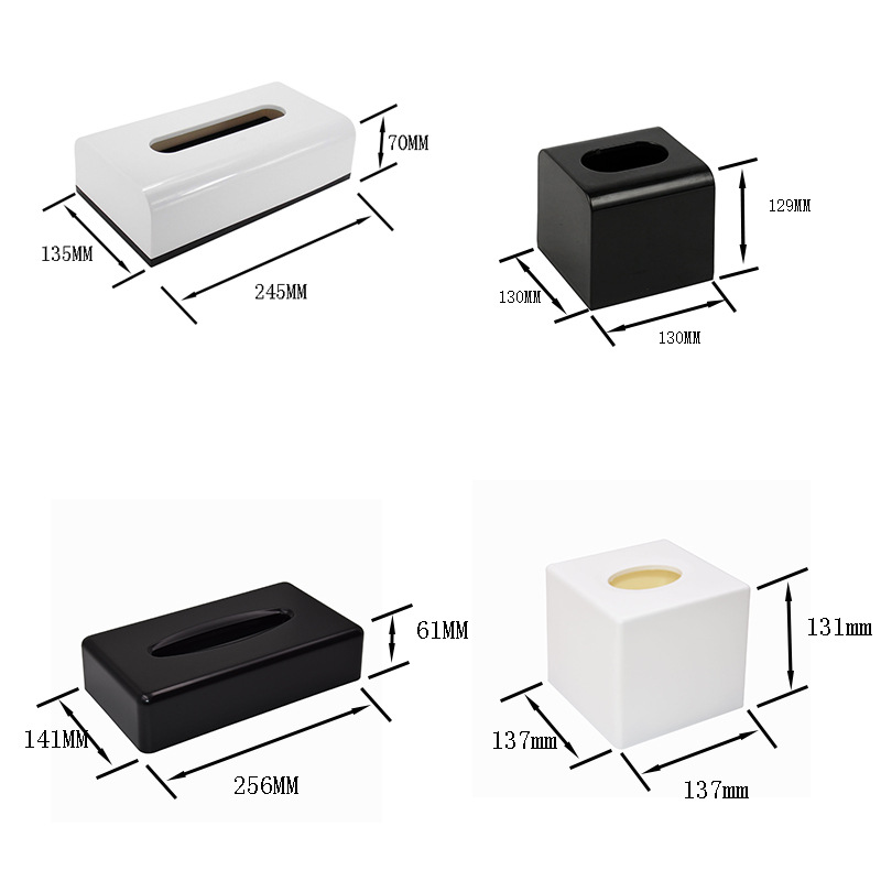 Venta al por mayor caja de pañuelos de plástico suministros de hotel escritorio rollo de papel Tubo negro blanco cuadrado caja de mano caja de pañuelos domésticos