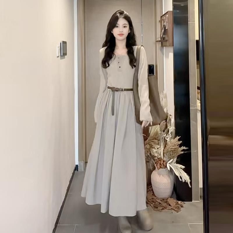 2025 New Autum Popular Style French Long-Sleeved Dress Women's Early Autum Elegant Design Long Skirt