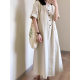 Beige Cotton Linen Shirt dress Women's 2025 Summer New Solid Color Simple Elegant Japanese Artistic Style Women's Dress