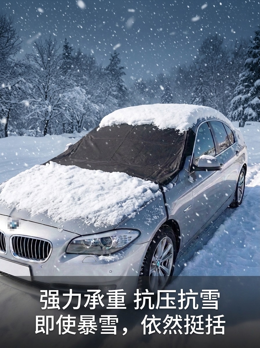 420D Oxford cloth car snow cover with windproof hook and support rod for front windshield, anti-freeze and anti-frost