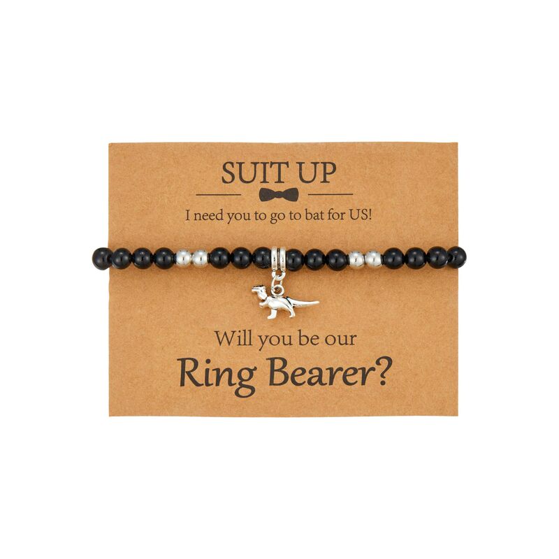 Black Matte Dinosaur Bracelet with Alloy Dinosaur Pendant, Obsidian Silver Beads, and Contrasting Colors