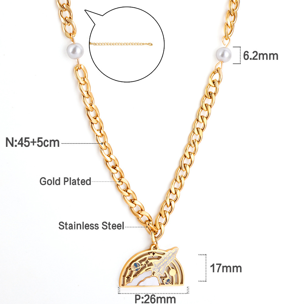 Fashion Universe Astronaut Stainless Steel Artificial Rhinestones Artificial Pearls Layered Necklace