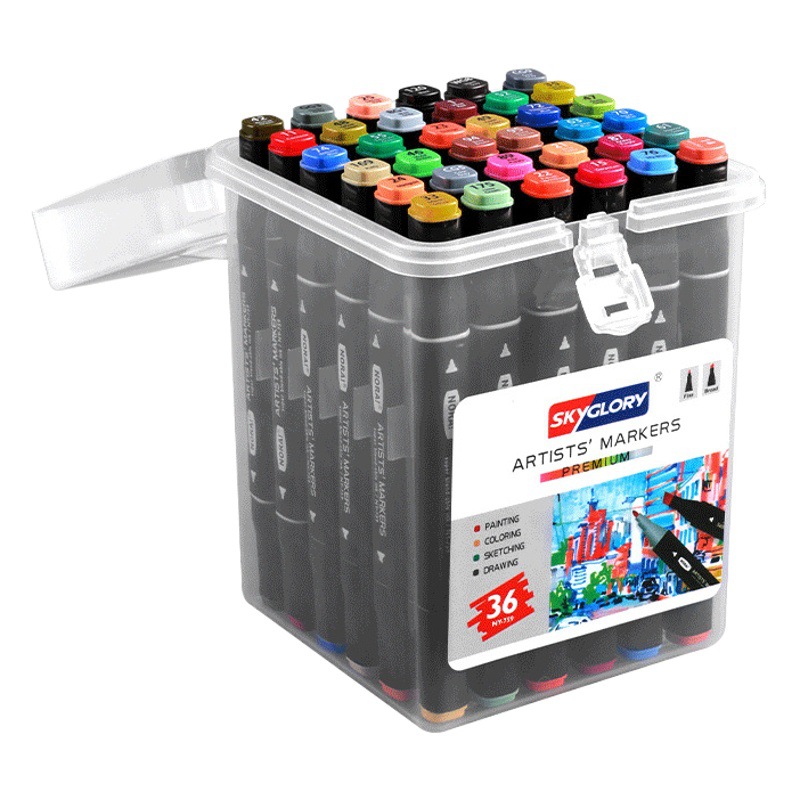 Cross-Border Dual-Tip Oil-Based Marker Pen Set with 168 Colors, Black Barrel, Large Ink Volume, Art-Specific Dual-Tip Colored Drawing Pens
