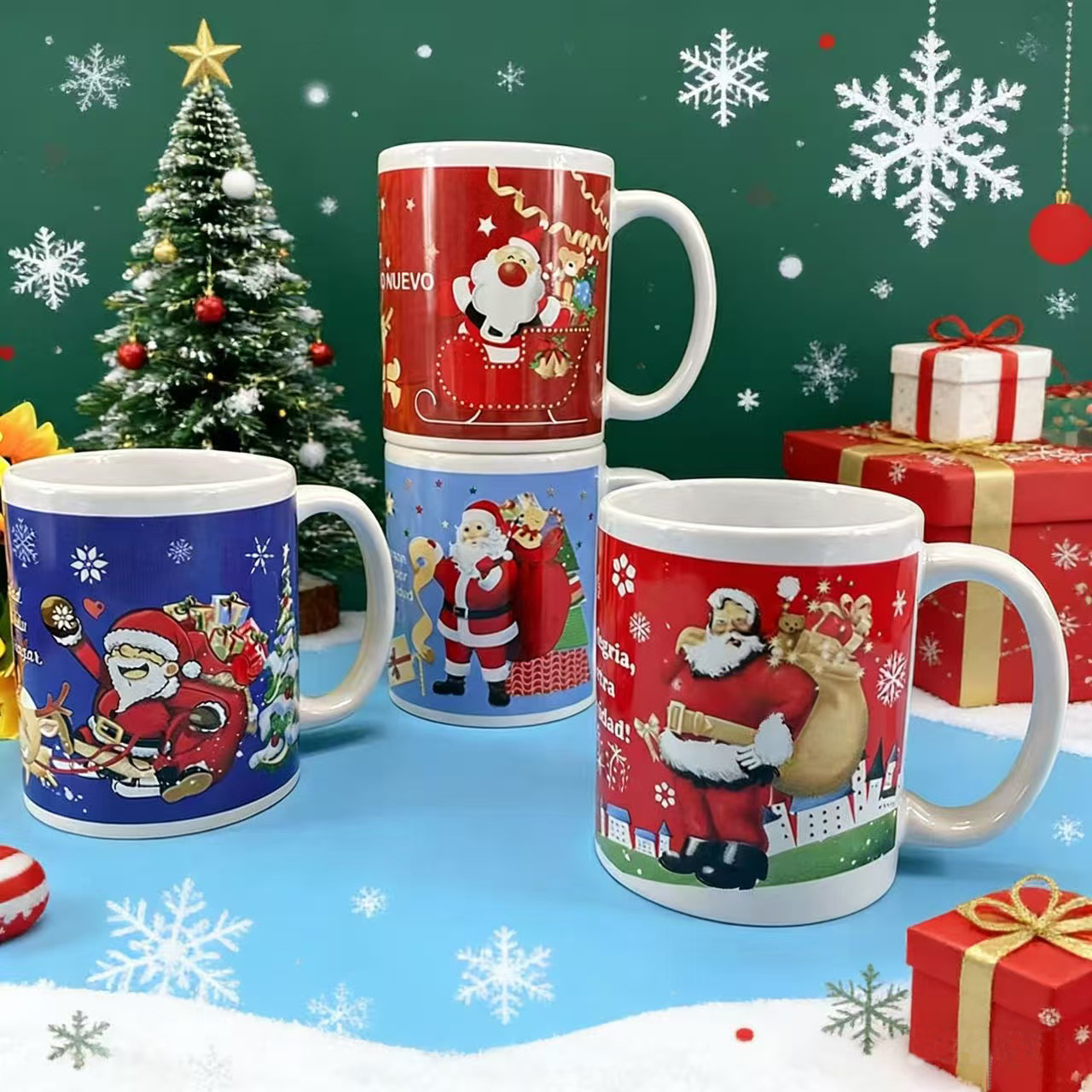 Exportación de regalos de Navidad muñeco de nieve tazas de cerámica de Navidad tazas de café rectas tazas de desayuno de leche