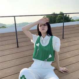 女士洋气毛线背心马甲女短款告白气球针织马甲百搭夏季外穿30761