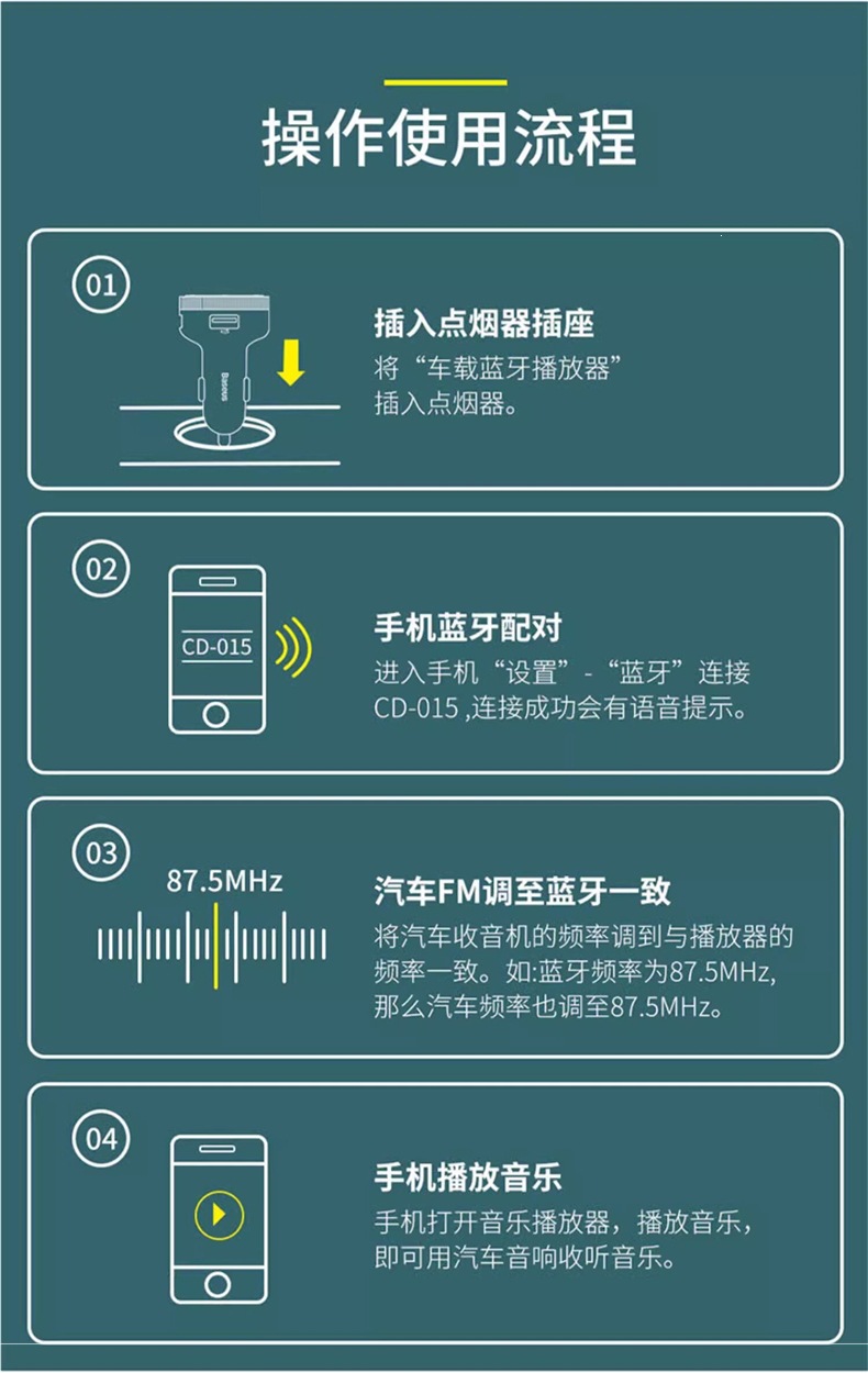 Baseus Car Bluetooth Receiver Mp3 Player Lossless Sound Quality Conversion Car Charger Fast Charging Cigarette Lighter