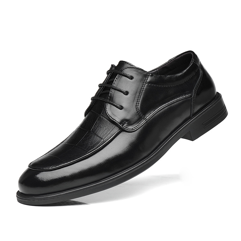 Zapatos de cuero pequeños para hombre, de estilo informal, formal, de primera capa, de piel de vaca, cómodos, negros, para bodas y novios_voghion.com