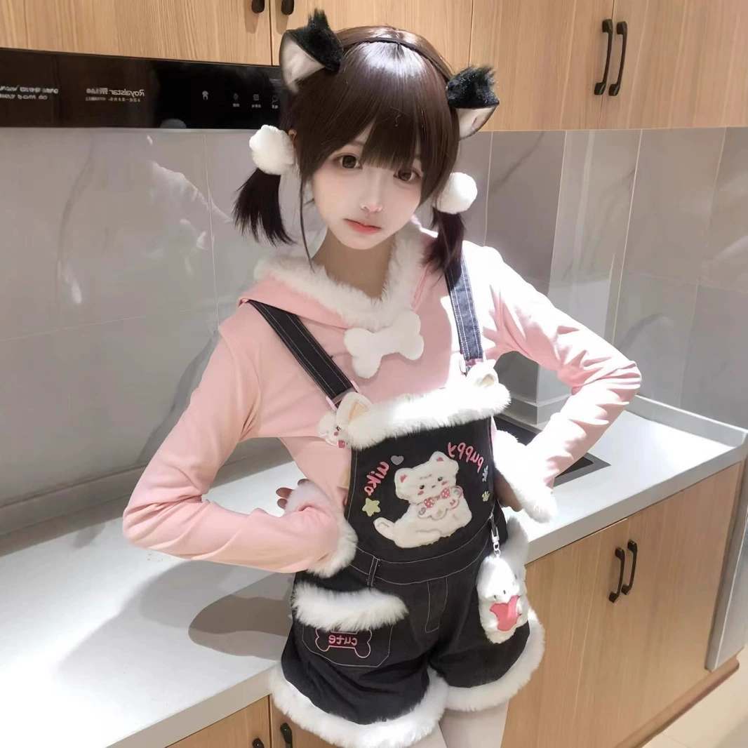 Милый новогодний наряд с подтяжками, плюшевый бархатный бант, нижняя рубашка, костюм-двойка