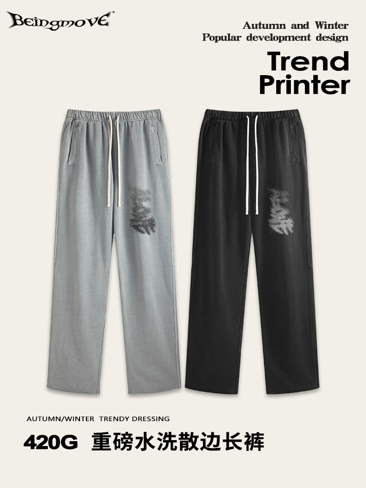 2025 otoño estilo americano estilo de moda moda estilo abstracto graffiti casual pantalones de piernas sueltos pantalones de calzado recto para hombre
