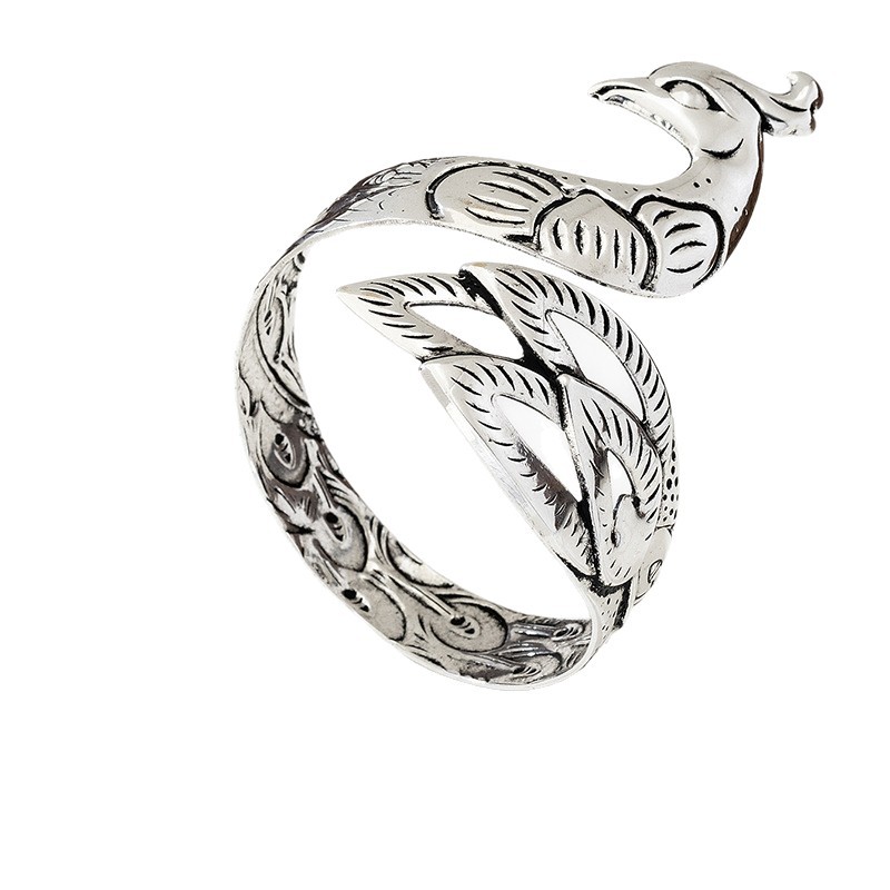 Geometrischer Pfau Armreif Mit Offenem Ring Aus Metall_voghion.com